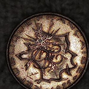 Antique Vintage 1975 France 10 Francs Coin with Intricate Design